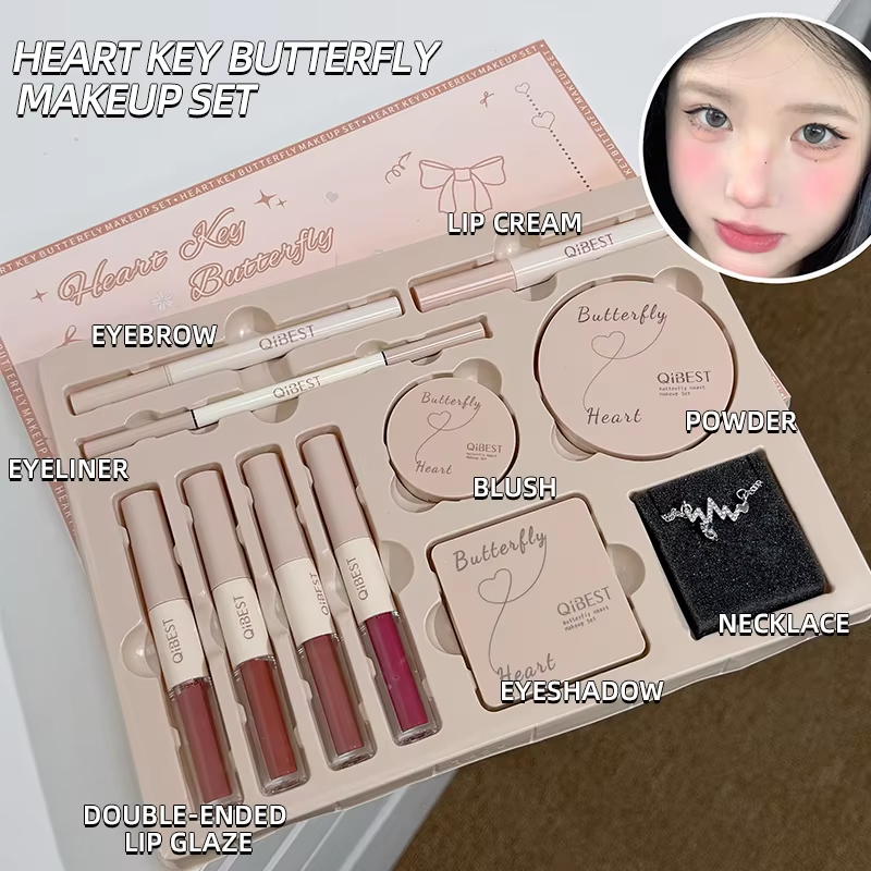 Beauty Book Makeup Kit - ชุดกล่องของขวัญเครื่องสำอางลายผีเสื้อ โบว์ หัวใจ ลิปสติก แป้ง บลัช