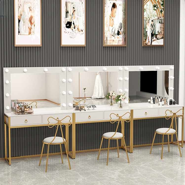 Beauty Makeup Bridal - โต๊ะเครื่องแป้งพร้อมกระจกไฟในตัว สำหรับโรงเรียนสอนแต่งหน้า ร้านทำผม ร้านเสริมสวย ร้านชุดเจ้าสาว