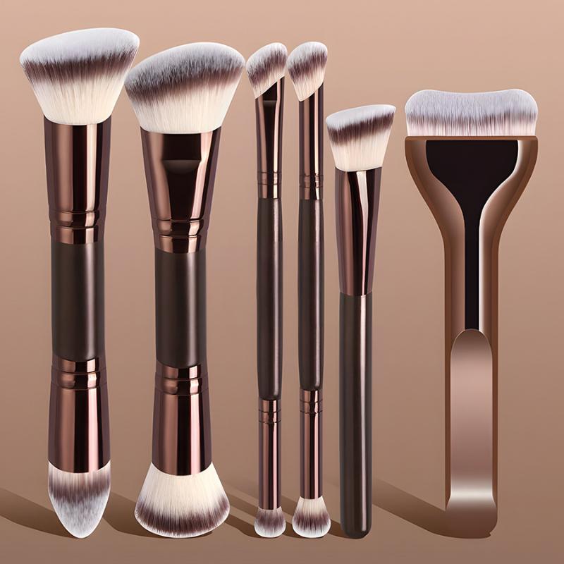Ms Beauty Makeup - ชุดแปรงแต่งหน้าแบบสองหัว แปรงรองพื้นไฟเบอร์นุ่ม แปรงคอนซีลเลอร์ เครื่องมือเสริมความงามที่เหมาะสำหรับผู้เริ่มต้น