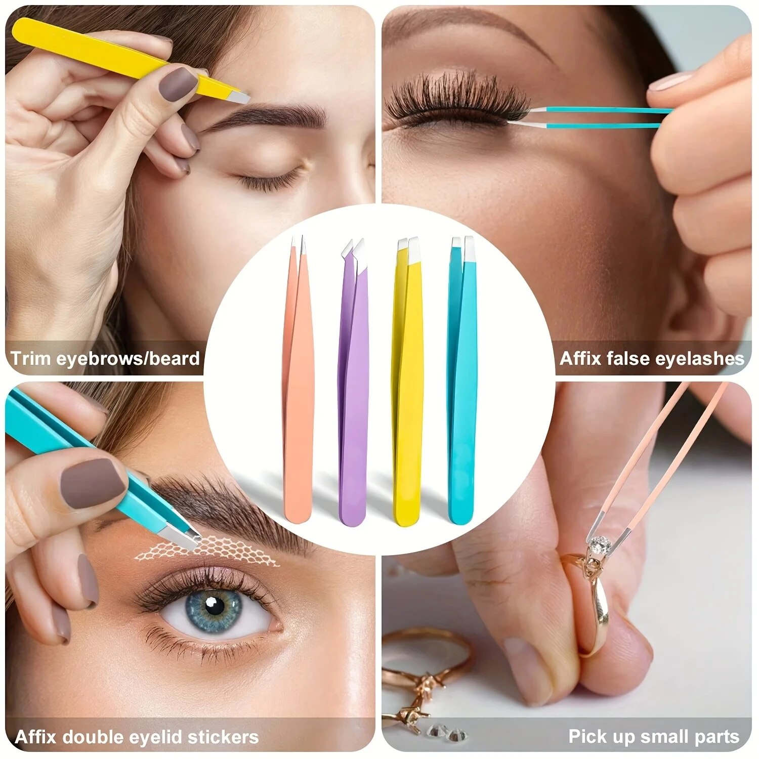 Beauty Hair Makeup - แหนบถอนขนคิ้วหลากสี แหนบถอนขนเส้นเล็ก สแตนเลส ปลายเฉียง สำหรับถอนขนคิ้ว อุปกรณ์แต่งหน้า