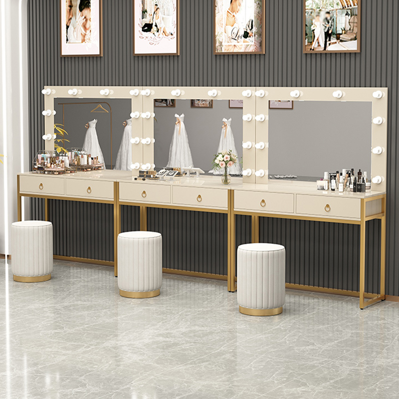 Beauty Makeup Bridal - โต๊ะเครื่องแป้งพร้อมโคมไฟและกระจกในตัว สำหรับโรงเรียนสอนแต่งหน้า ร้านทำผม ร้านเสริมสวย ร้านแต่งหน้าเจ้าสาว