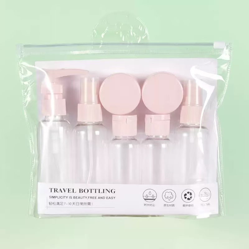 Setting Spray - ชุดขวดใส่ของใช้สำหรับเดินทาง 7 ชิ้น ประกอบด้วย กระเป๋าใส่ขวด ชุดล้างหน้า