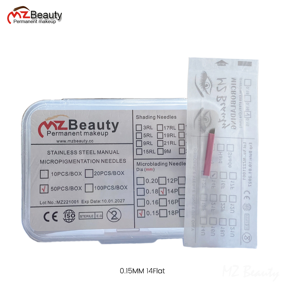 Beauty Makeup Supply - Dermograph micropigmentation tebori เข็มไมโครเบลดสำหรับแต่งหน้ากึ่งถาวรแบนขนาด0.15มม. 14