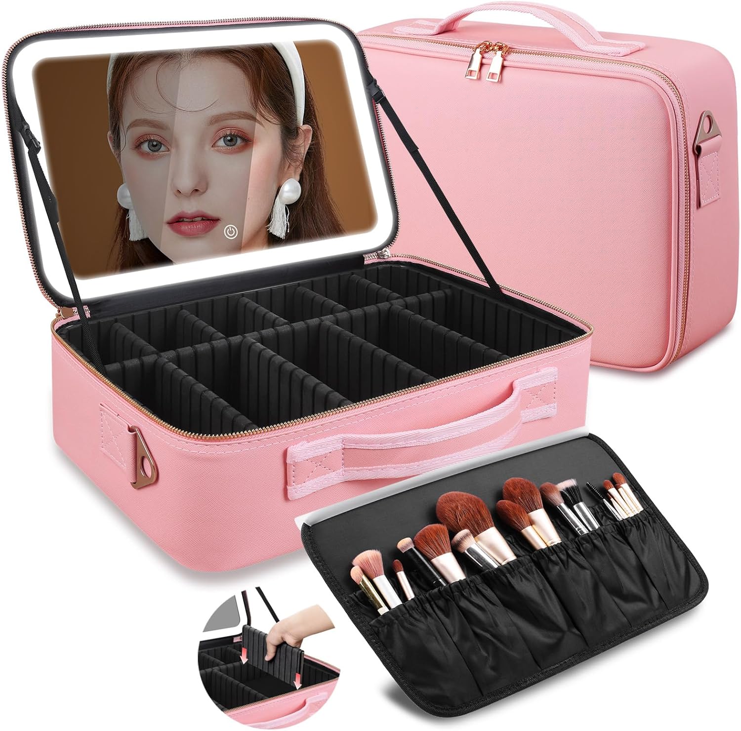 Beauty Makeup Women - กระเป๋าเครื่องสำอางขนาดใหญ่ 15''x11'' พร้อมกระจก LED 3 สี